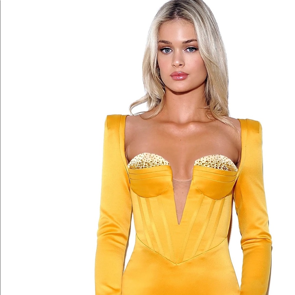 Camila Gold Satin Corset Dress with Crystals